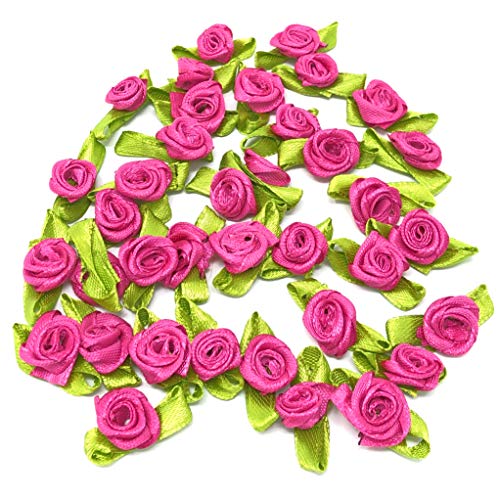 Mini-Rosen, Satinband, 15 mm, Fuchsia, 25 Stück von HUHIK