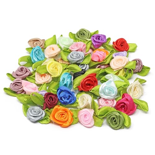 Mini-Rosen, Satinband, 15 mm, mehrfarbig, 50 Stück von Wedding Touches