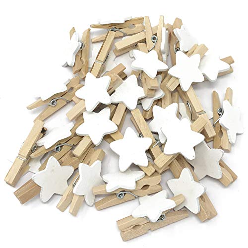 Mini-Wäscheklammern, 30 mm mit 18 mm großen Sternen, Weiß, für Hochzeit im Shabby-Chic-Stil und Weihnachten, holz, weiß, 30 mm von Wedding Touches