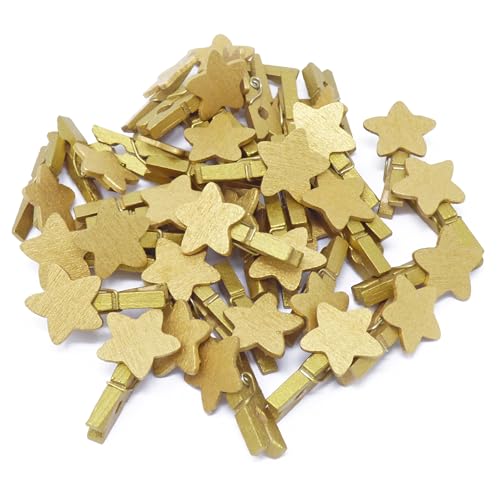 Mini-Wäscheklammern, Gold, 30 mm mit 18 mm Sternen, goldfarben, für Shabby-Chic-Hochzeiten und Weihnachten, holz, gold, 30 mm von Wedding Touches