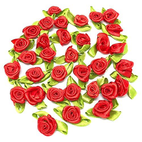 Rote, 15 mm Mini-Rosen, Satinband, Rosenknospen, Basteln, dekorative Bastelblumen (50) von Wedding Touches
