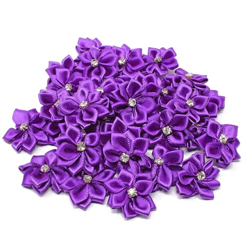 Satinband-Blumen mit Strass-Mitte, Violett, 25 mm, Textil, Violett, 25-30mm von Wedding Touches