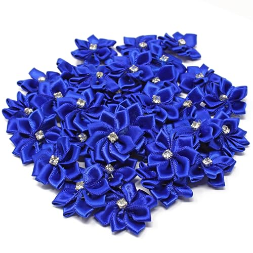 Satinband-Blumen mit Strass-Mitte, königsblau, 25 mm, Textil, blau, 25-30mm von Wedding Touches