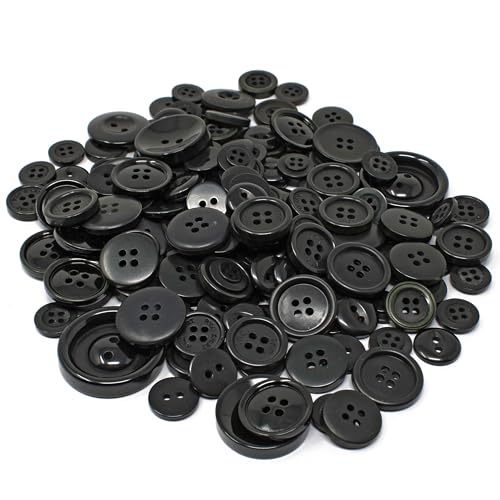Schwarze Knöpfe, 100 Gramm-Beutel mit gemischten Knöpfen aus Acryl und Harz, für Karten und Verzierungen von dutis