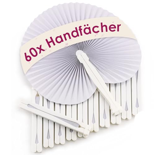 WeddingTree ® 60 x Handfächer Papier weiß faltbar - DIY- und Deko-Spaß für Groß und Klein - Gast-Geschenk Hochzeit Party Flamenco Bauch-Tanz von WeddingTree