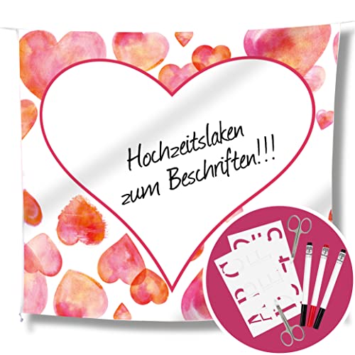 WeddingTree Hochzeitsherz zum Ausschneiden für das Brautpaar und 2 Scheren - Hochzeit Bettlaken zum Ausschneiden - Laken Hochzeit - Spiel für das Brautpaar - Hochzeitsherz ausschneiden von WeddingTree