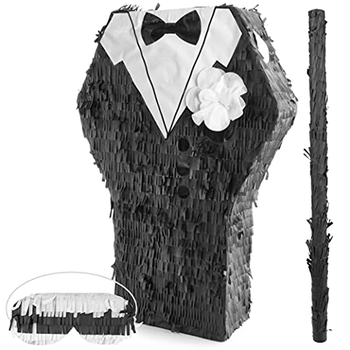 WeddingTree Pinata Bräutigam Hochzeits Anzug zum Befüllen – Pinata Hochzeit - Party Spiel Spaß zur Hochzeit Verlobung – Piniata mit Stock und Maske – 50cm hoch von WeddingTree
