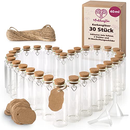 WeddingTree Reagenzglas mit Korken 30 x 40 ml - Kleine Glasflaschen mit Korken und Herz Anhänger - Als Gastgeschenk, Hochzeitsdeko, Gewürzgläser, Deko Weihnachten WeddingTree Reagenzglas mit Korken 30 x 40 ml - Kleine Glasflaschen mit Korken und Herz Anhänger - Als Gastgeschenk, Hochzeitsdeko, Gewürzgläser, Deko Weihnachten von WeddingTree