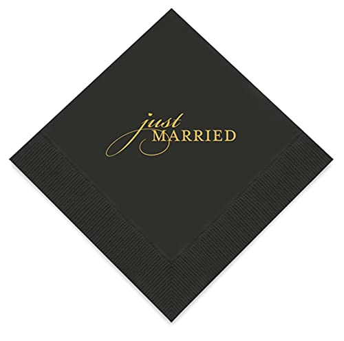 Weddingstar Cocktail-Servietten, 3-lagig, Goldfolie, Schwarz – Just Married von Weddingstar