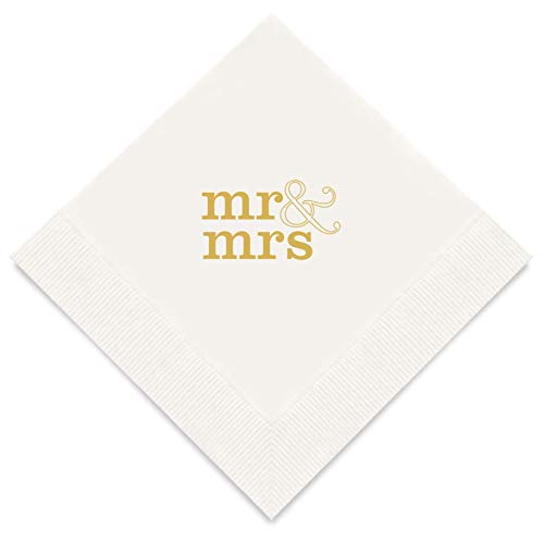 Weddingstar Cocktail-Servietten, 3-lagig, Goldfolie, Weiß – Mr & Mrs von Weddingstar