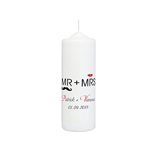 Hochzeitskerze "Moustache", personalisiert - Hochzeitskerze mit schwarz weißem Moustache Motiv von Weddix