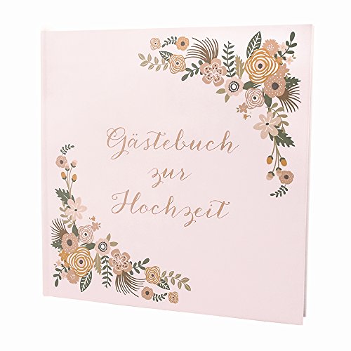 Weddix Gästebuch Hochzeit Vintage Blumen Rosa Hochzeitsgästebuch in Rosé 21 x 21 cm 144 weiße Seiten von Weddix