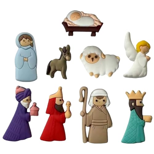 9-teiliges Set Weihnachtsknöpfe aus Kunstharz, originelle Krippenknöpfe mit flacher Rückseite, Weihnachtsverzierungen zum Basteln und Nähen von Wedhapy