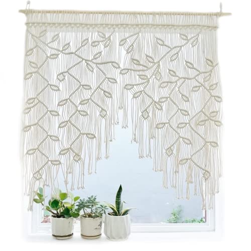 Makramee Schiebegardinen Boho Gewebte Blätter Kurz Landhausstil Bistrogardinen Wandbehang Makramee Türvorhang Kurzgardine Makramee Volant für Balkontür von Wedhapy