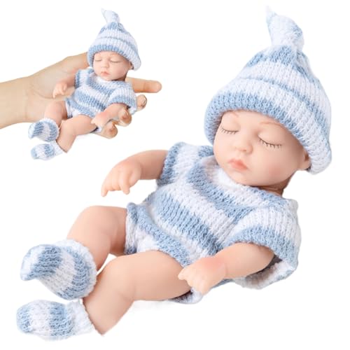 Mini Silikon Babypuppe 7 Zoll, Realistische Neugeborenen Puppe mit Kleidung, Weiches Ganzkörper Silikon, Kindergeschenk Blau von Wedhapy