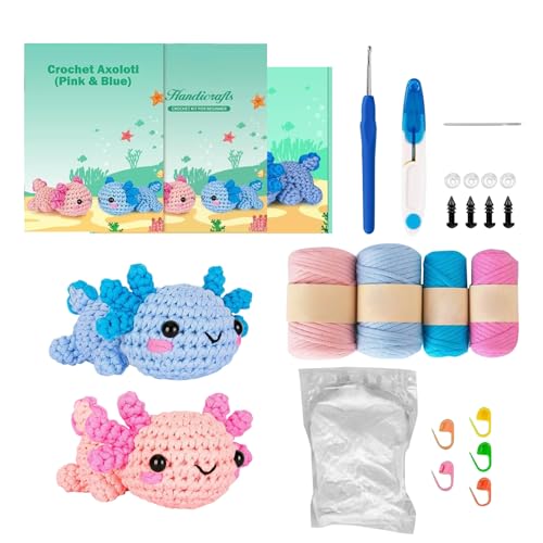 Wedhapy Häkel Anfängerset DIY Häkeltier Set für Garn Augen Füllung Häkelnadel Häkel Starter Set mit Schritt für Schritt Videoanleitungen für Erwachsene und Kinder Häkeltier Set für Strickanfänger von Wedhapy
