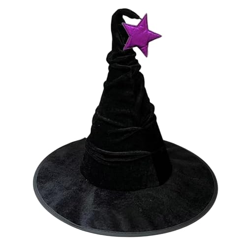 Wedhapy Hexenhut (38 cm), schwarzer Filzhut mit Rüschen und lila Stern, Halloween-Hexenkostüm für Damen, für Cosplay-Partys von Wedhapy