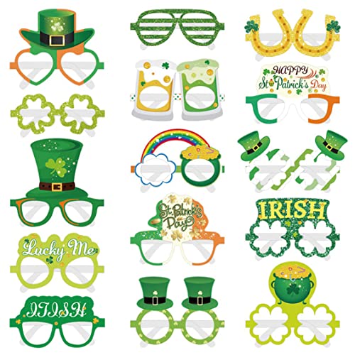 Wedhapy St. Patricks Day Gläsern Gläser Foto Requisiten grüne Shamrock -Brillen Foto Requisiten für irische Partyzubehör Geschenk 15pcs St. Patrick's Dekoration von Wedhapy