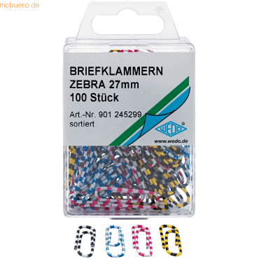 Wedo Büroklammern ZEBRA 27mm VE=100 Stück farbig von Wedo