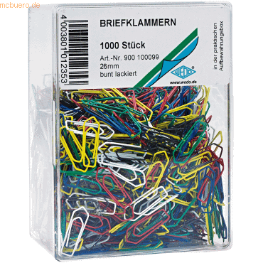 Wedo Büroklammer lackiert 26mm VE=1000 Stück farbig sortiert Wedo Büroklammer lackiert 26mm VE=1000 Stück farbig sortiert von Wedo