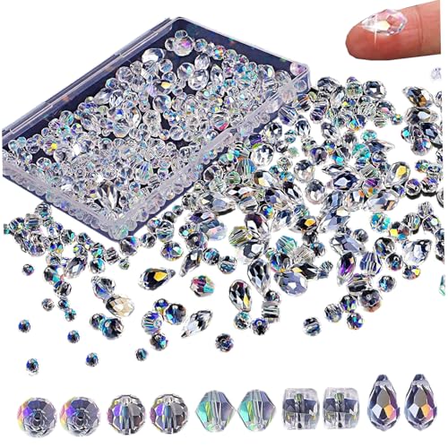Glasperlen für Schmuckherstellung, 800pcs Glasperlen, mehrfacettierter Kristall mit verschiedenen Formen, perfekt für DIY -Kunsthandwerk, Halskette, Armband, Ohrring -Kit von Weduspaty