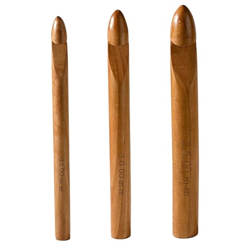 Holzhäkelhakenset, 3pcs Holzhäkelhaken, 25/20/15 mm große Holzhakennadeln für riesige klobige Garn Teppichschal Sperry Wollweberei Holzhäkelhakenset, 3pcs Holzhäkelhaken, 25/20/15 mm große Holzhakennadeln für riesige klobige Garn Teppichschal Sperry Wollweberei von Weduspaty