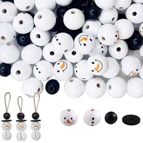 Holzperlen, 80pcs Weihnachtsperlen mit niedlichem Gesicht Weihnachten hölzerne Schneemanngesicht und Bauchhandwerk für Weihnachtsbaumdekoration DIY Juwely Holzperlen, 80pcs Weihnachtsperlen mit niedlichem Gesicht Weihnachten hölzerne Schneemanngesicht und Bauchhandwerk für Weihnachtsbaumdekoration DIY Juwely von Weduspaty