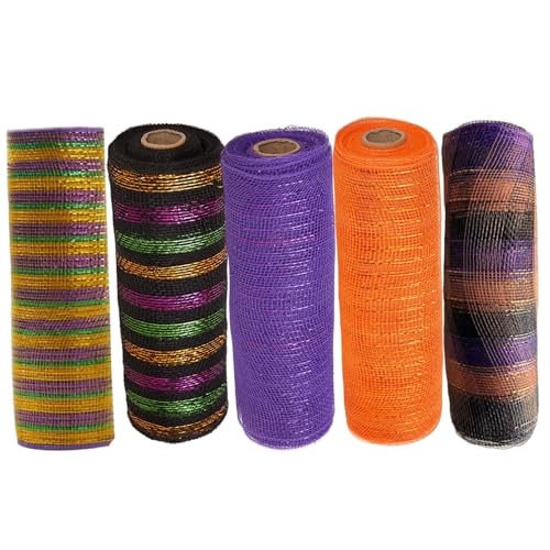 Netzband für Kränze, 5 Rollen Mesh Ribbon, 10 Zoll x 10 Yard Dekorativ für Kränze, DIY -Deco -Netzrollen für Thanksgiving Halloween Home Party Decor von Weduspaty