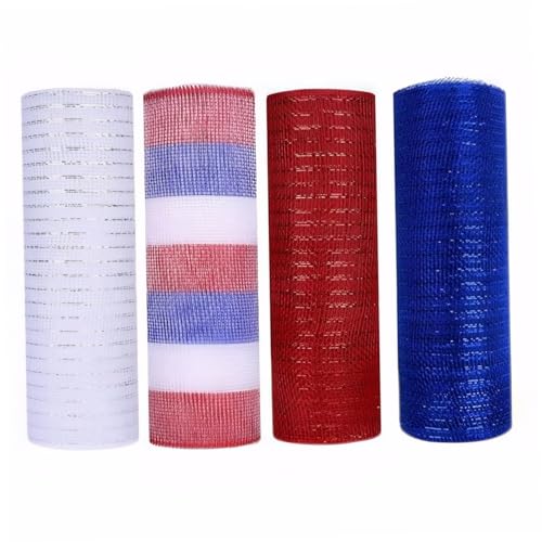 Patriotisches Band, 4 Rollen rotes weißes und blaues Band 10inch*30ft Deco Mesh jede Rolle mehrfarbige Dekoration für DIY-Kunsthandwerk von Weduspaty
