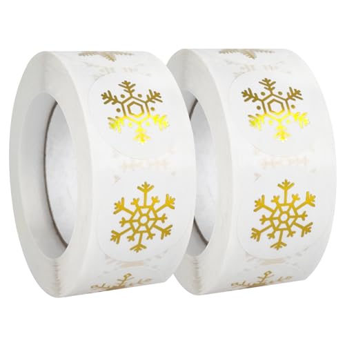 Snowflake -Aufkleber, 2 Rollen (1000 Stück) Weihnachtsaufkleber 1 Goldkleber Schneeflocken mit vier Muster für Geschenkboxen, festliche Party Gefälligkeiten von Weduspaty