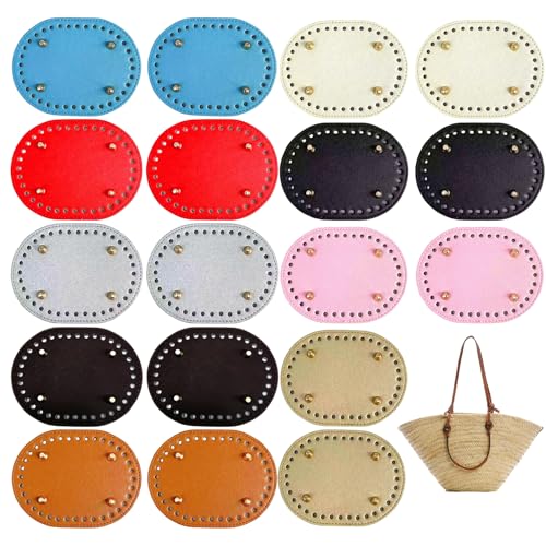 Weduspaty Häkelbeutelbasis, Geldbeutelböden für Häkelbeutel 18pcs PU Leder Oval Bag Kit mit Löchern & Nieten 5.7x4.3 dichte Nähte DIY -Geldbörse machen Kit Making von Weduspaty