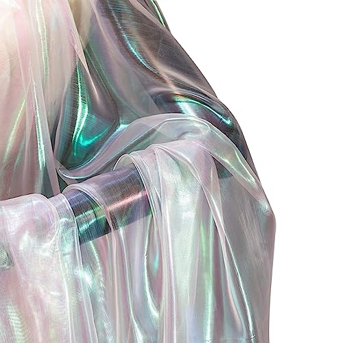 Weduspaty Schillerner Stoff, Spitzenstoff, holographischer Stoff, schillernder Stoffmagie Regenbogen -Gradient Organza Spitze Stoff Kleid Gaze Stoff Shinny Hochzeitsfeier Dekor DIY Supplies von Weduspaty