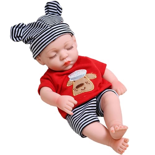 Wiedergeborene Puppe 12 x 4 Zoll gekleidet bewegliche Joint Simulation Eye geschlossene Babypuppe Vinyl poable niedliche realistische Babypuppen Geschenk für Kinder, rote Kleidung, Babypuppe von Weduspaty