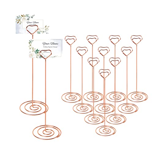 12 Stück Metall-Tischkartenhalter in Herzform, Tischnummernhalter, 21 cm Bildständer, Foto-Notiz-Clips zum Dekorieren von Hochzeits-Party-Logos (Roségold) von WeeGoo