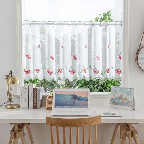 WeeQil Bistro Küchen Scheibengardine Kurzstores Gardinen Modern Küche Kurz Transparent Landhaus Bistrogardine Kurzgardine Kinderzimmer Höhe 45 60 cm Hoch mit Stickerei Motiv 1 Stück, HxB 45x120cm von WeeQil