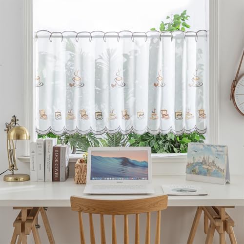WeeQil Bistro Küchen Scheibengardine Kurzstores Gardinen Modern Küche Kurz Transparent Landhaus Bistrogardine Kurzgardine Kinderzimmer Höhe 45 60 cm Hoch mit Stickerei Motiv 1 Stück, HxB 60x140cm von WeeQil