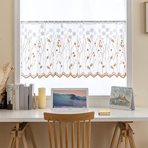 WeeQil Küchen Scheibengardine Voile Bistrogardine Kurzgardine Modern Kurz Küche Kaffee Transparent Landhausstil Kurzstore Gardinen mit Stickerei Kinderzimmer Höhe 30 45 60 cm Hoch, HxB 45x140cm von WeeQil
