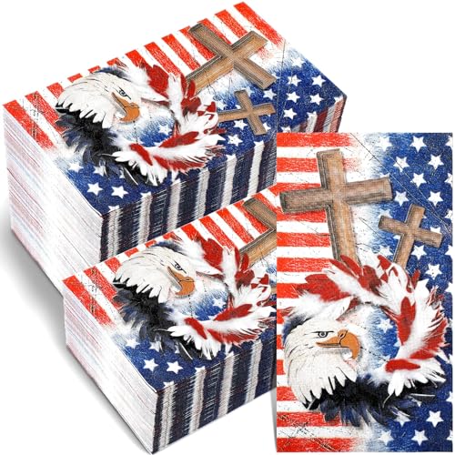 Weekgrat Patriotische Papierservietten, Sterne und Streifen, Adlerkranz, Servietten für den 4. Juli, Unabhängigkeitstag, Partyzubehör, Tischdekoration, 100 Stück von Weekgrat