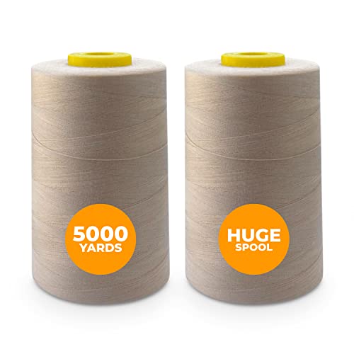 Weemex 2 Overlockgarn 100% Polyester | 11 Optionen | Nähmaschinengarn Thread, Overlock, Singer, Janome usw. | 5000 Yards, 40 S/2 für jeden Zweck (2 Toasted Beige) von Weemex