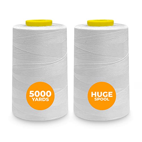 Weemex 2 Overlockgarn 100% Polyester | 11 Optionen | Nähmaschinengarn Thread, Overlock, Singer, Janome usw. | 5000 Yards, 40 S/2 für jeden Zweck (2 Weiß) von Weemex