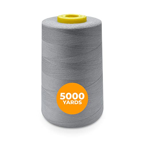 Weemex Overlockgarn 100% Polyester | 11 Optionen | Nähmaschinengarn Thread, Overlock, Singer, Janome usw. | 5000 Yards, 40 S/2 für jeden Zweck (Grau) von Weemex