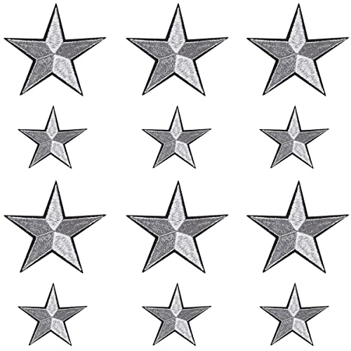 Weenkeey 12 Stück Stern Gestickte Aufnäher Pentagramm Aufnähen Patches Fünfzackiger Stern Aufbügeln Applikationen für Kleid Jeans Jacken Hüte Taschen Schuhe - 2 Größen Silber Stil 2 von Weenkeey