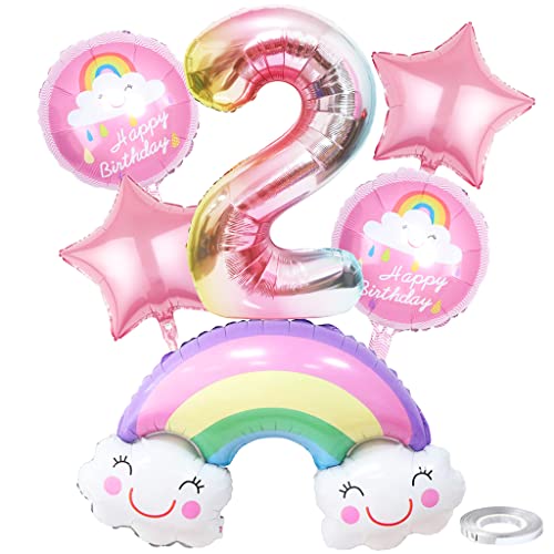 Weenkeey 2 Jahre Regenbogen Geburtstag Deko Großes Regenbogen Folienballon 2. Geburtstag Regenbogen Ballon Zahl 2 Luftballon für Mädchen Geburtstag Party von Weenkeey