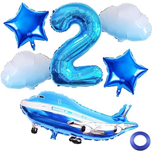 Weenkeey 2. Flugzeug Geburtstag Dekoration 2 Jahre Geburtstag Flugzeug Luftballons Flugzeug Cloud Folienballons Blau Zahl 2 Helium Ballon für Flugzeug Party Junge Geburtstag Party Supplies von Weenkeey