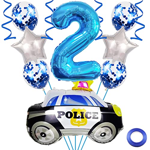 Weenkeey 2. Polizei Geburtstag Dekoration 2 Jahre Geburtstag Polizei Luftballons Polizeiauto Folienballons Blau Zahl 2 Helium Ballon für Polizei Motto Party Junge Geburtstag Party Supplies von Weenkeey