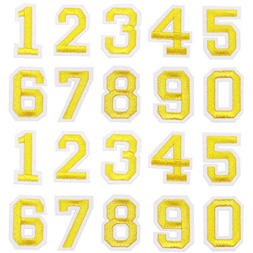 Weenkeey 20 Stück Zahlen Gestickte Aufnäher Zahl Aufnähen Patches Nummer 0-9 Aufbügeln Applikationen für Kleid Jeans Jacken Hüte Taschen Schuhe - Gold von Weenkeey
