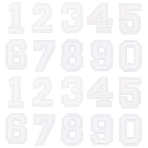 Weenkeey 20 Stück Zahlen Gestickte Aufnäher Zahl Aufnähen Patches Nummer 0-9 Aufbügeln Applikationen für Kleid Jeans Jacken Hüte Taschen Schuhe - Weiß von Weenkeey