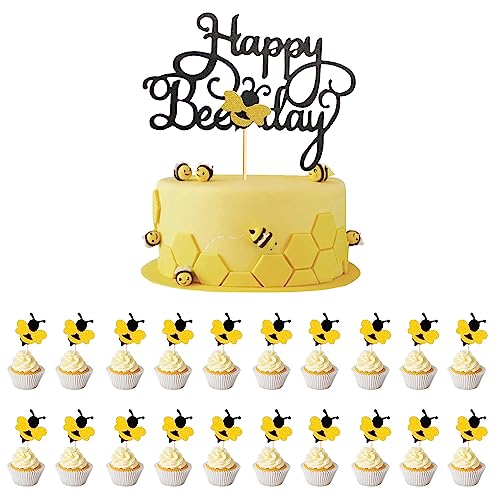 Weenkeey 21 Stück Biene Tortendeko Bee Cupcake Toppers Happy Bee Day Cake Topper Biene Kuchen Topper Picks für Baby Shower Jungen Mädchen Geburtstagsdeko von Weenkeey
