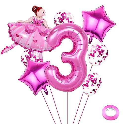 Weenkeey 3 Jahre Ballett Geburtstag Deko Große Ballerina Luftballon 3. Geburtstag Ballett Folienballon Rosa Zahl 3 Luftballon für Mädchen Geburtstag Party von Weenkeey