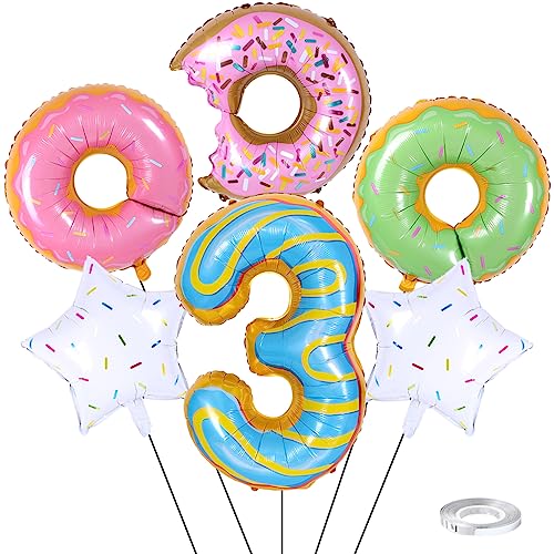 Weenkeey 3 Jahre Donut Geburtstag Dekor Große Donut Folienballon 3. Geburtstag Krapfen Luftballon Zahl 3 Luftballon für Junge Mädchen Geburtstag Party von Weenkeey